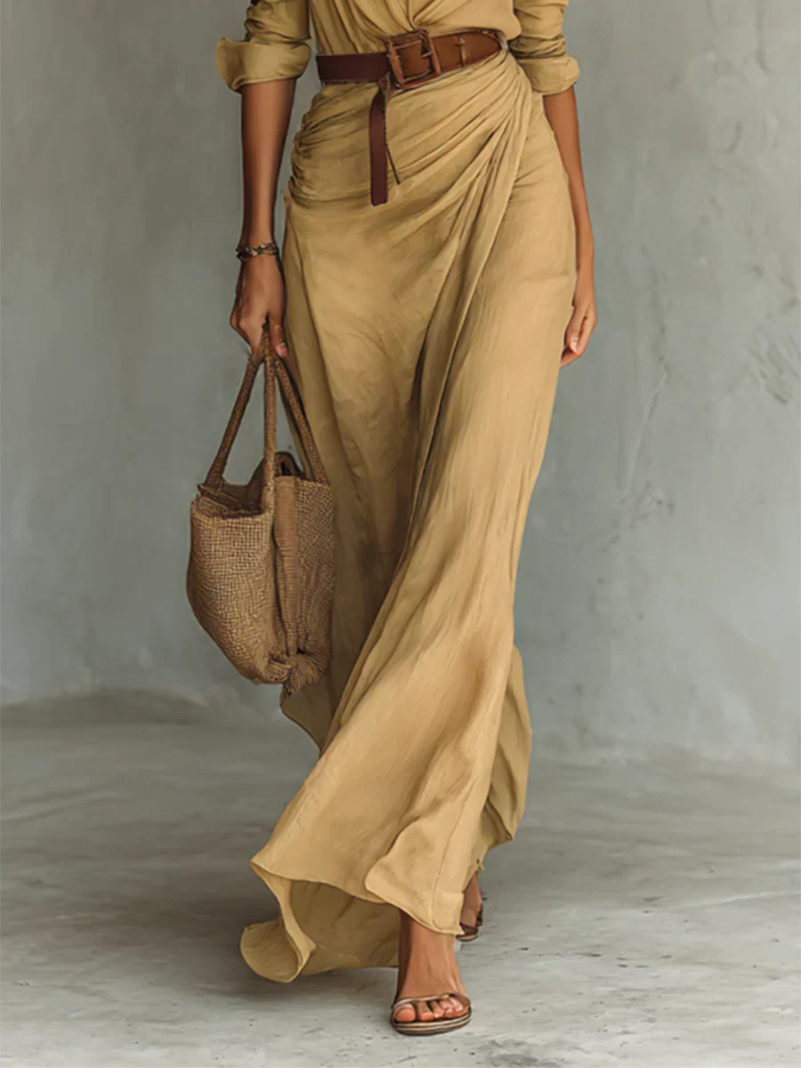 Camille™ | Vestido Maxi con Solapa y Cinturón