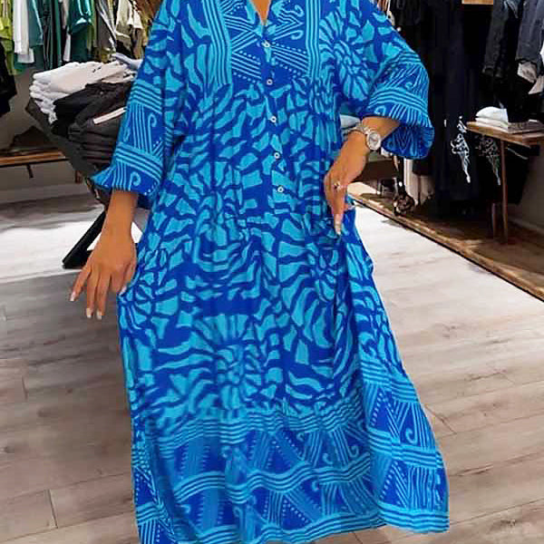 HAZEL - VESTIDO CON PATRÓN Y ESCOTE EN V