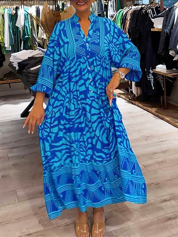 HAZEL - VESTIDO CON PATRÓN Y ESCOTE EN V