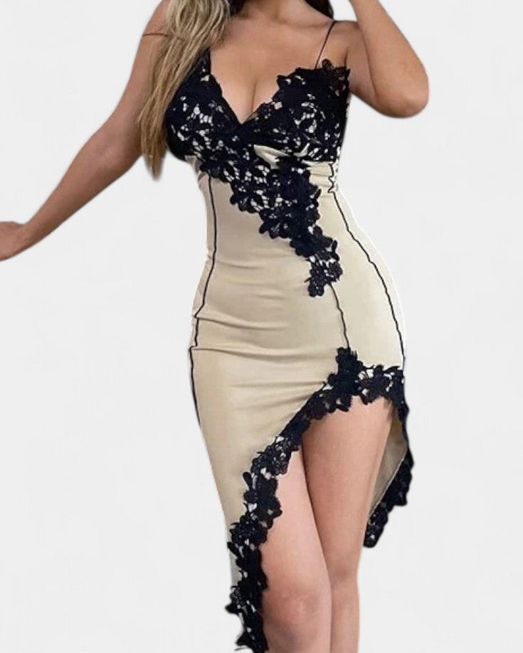 Diana Vestido Midi de Panel de Encaje Asimétrico
