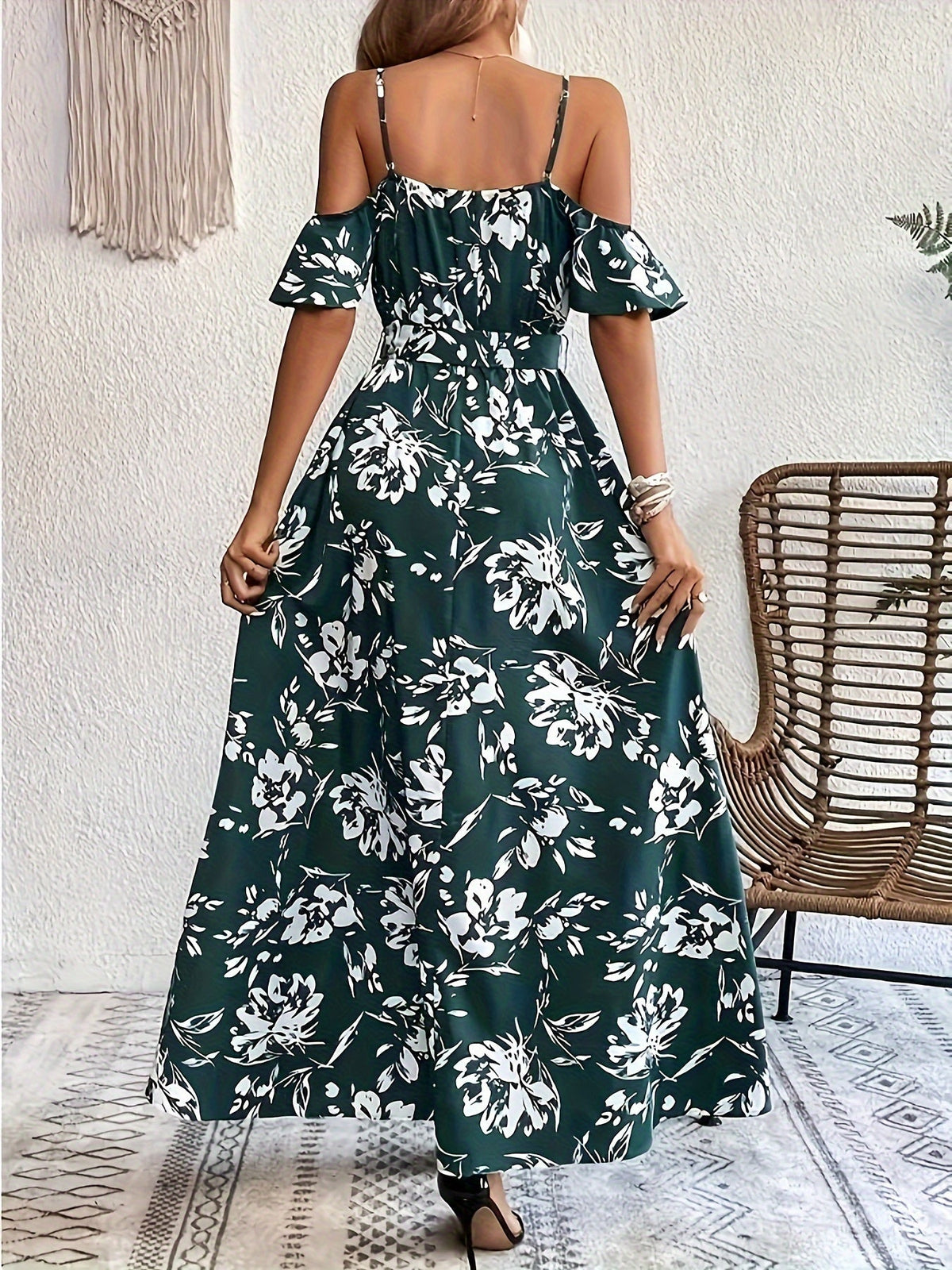 Vestido Sin Mangas de Impresión Floral con Alta Abertura para Mujeres