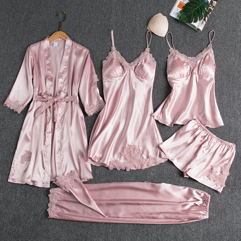 Conjunto de vestido de noche de seda helada para damas - 5 piezas elegantes