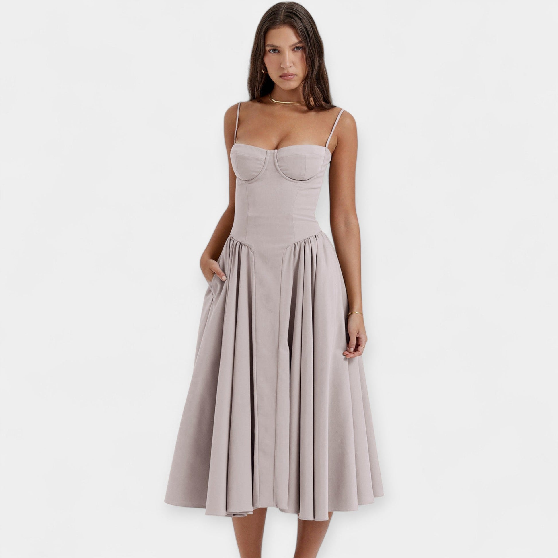 Vestido Midi Retro con Tirantes Finos