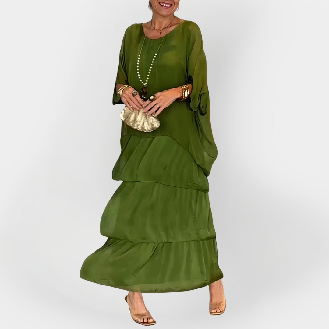 Vestido Plisado con Efecto de Doble Capa