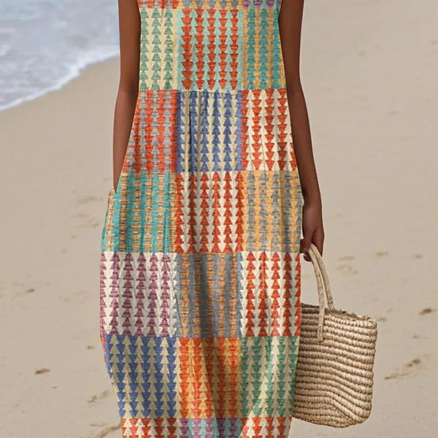 Sana | Vestido Midi Patchwork Geométrico