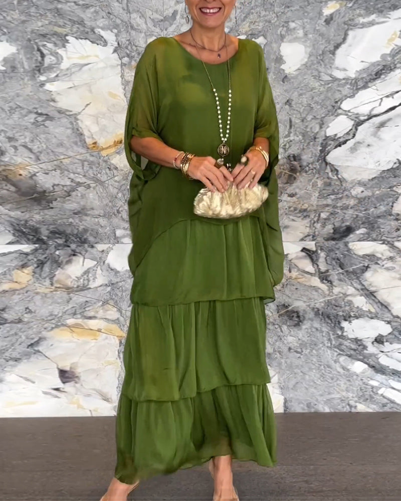 Morgan™ | Vestido Maxi Verde en Capas