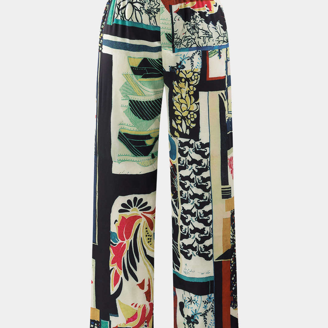 Arce Pantalones Rectos de Cintura Alta con Estampado Floral