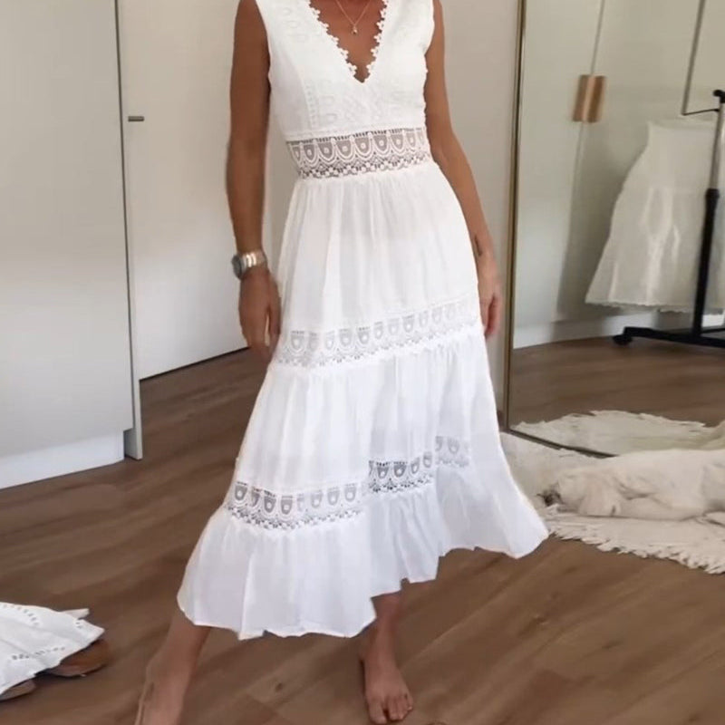 LOÏSE - VESTIDO CON ESCOTE EN V Y ENCAJE