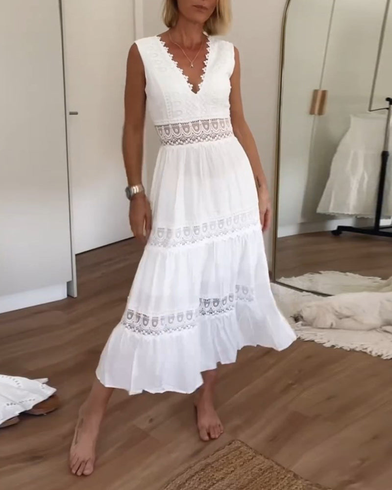 LOÏSE - VESTIDO CON ESCOTE EN V Y ENCAJE