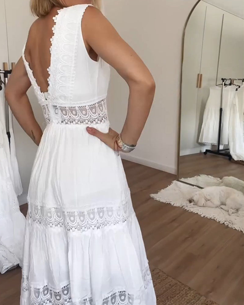 LOÏSE - VESTIDO CON ESCOTE EN V Y ENCAJE