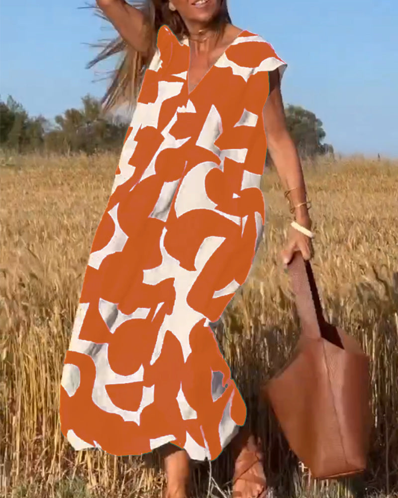 TATY - VESTIDO LARGO CON ESTAMPADO Y ESCOTE EN V