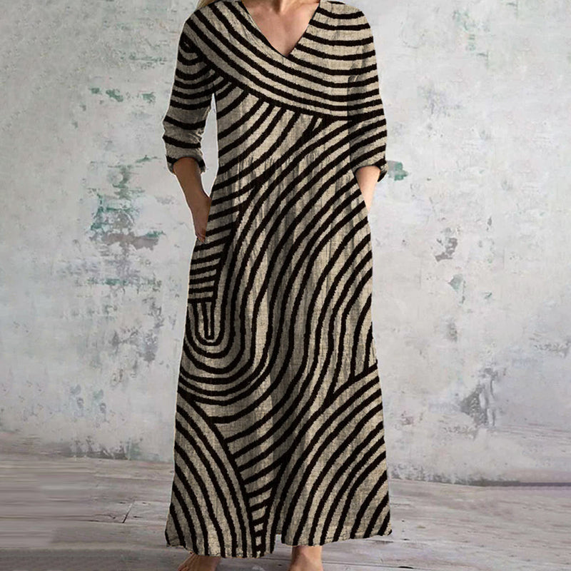 Elisa | Vestido de Patrón Rayado con Escote en V