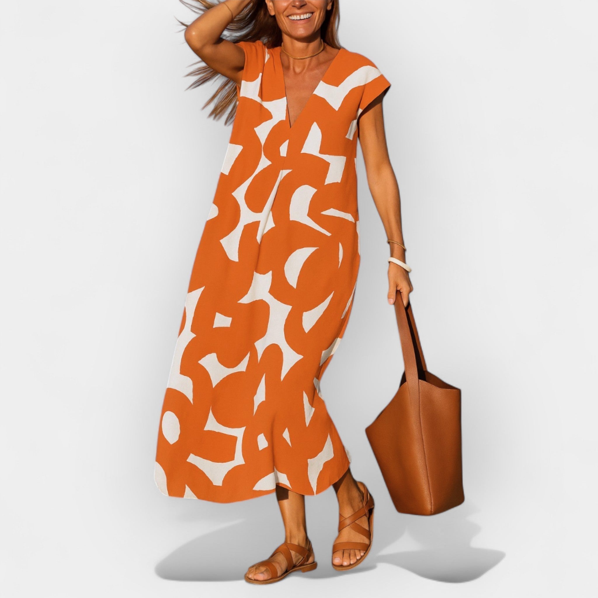 Vestido Aireoso con Escote en V y Diseño Moderno