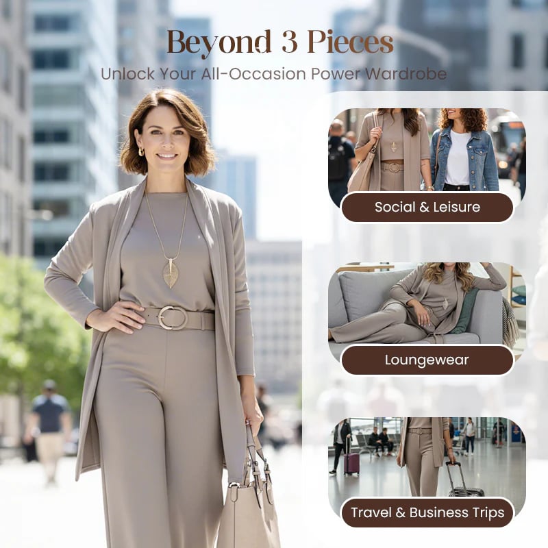 Conjunto Chic de 3 Piezas: Cárdigan Largo, Blusa y Pantalones