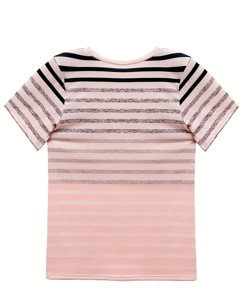 Evelyn – Camiseta de Cuello Redondo de Manga Corta a Rayas