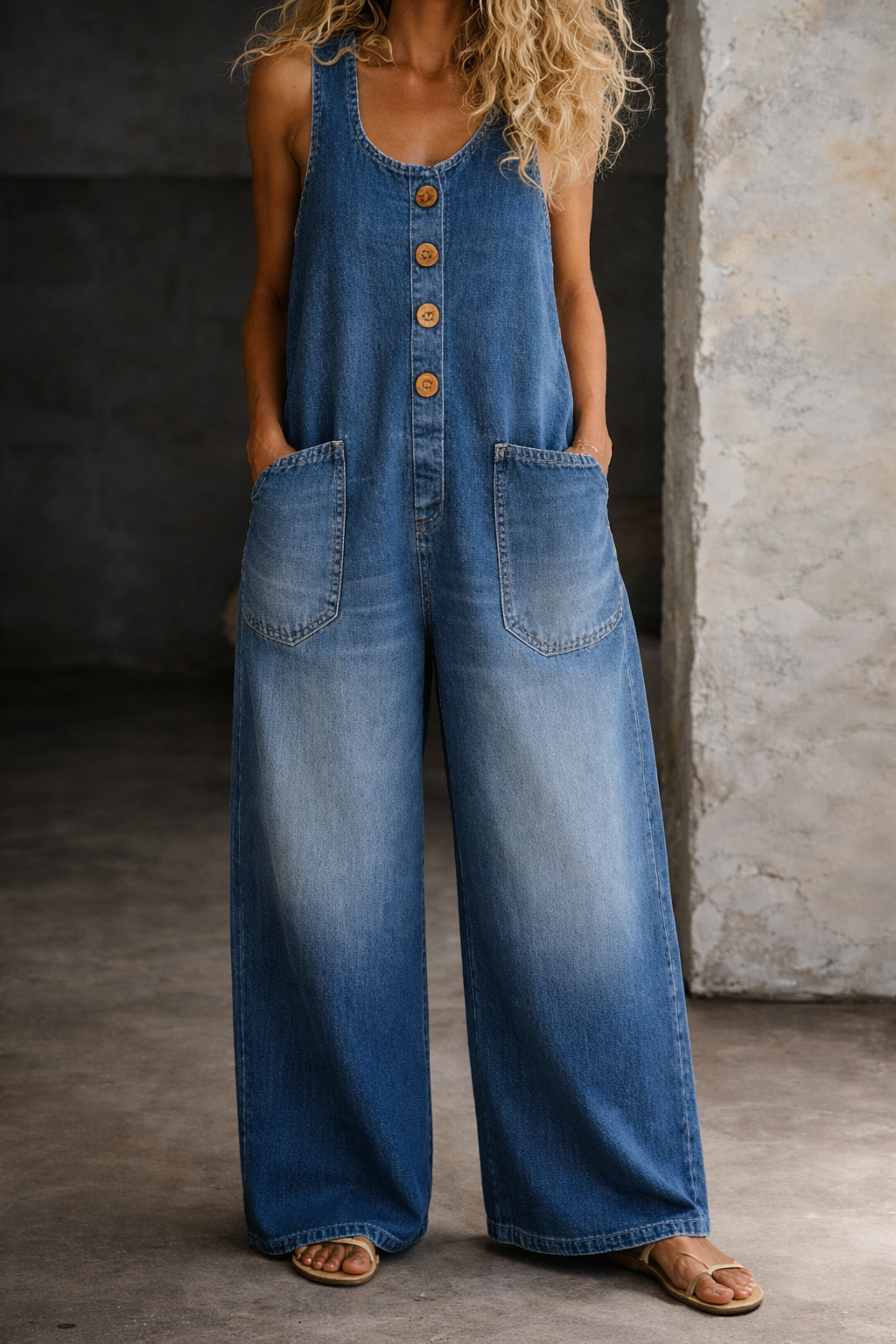 Salome | Peto De Denim De Algodón Con Lavado Vintage