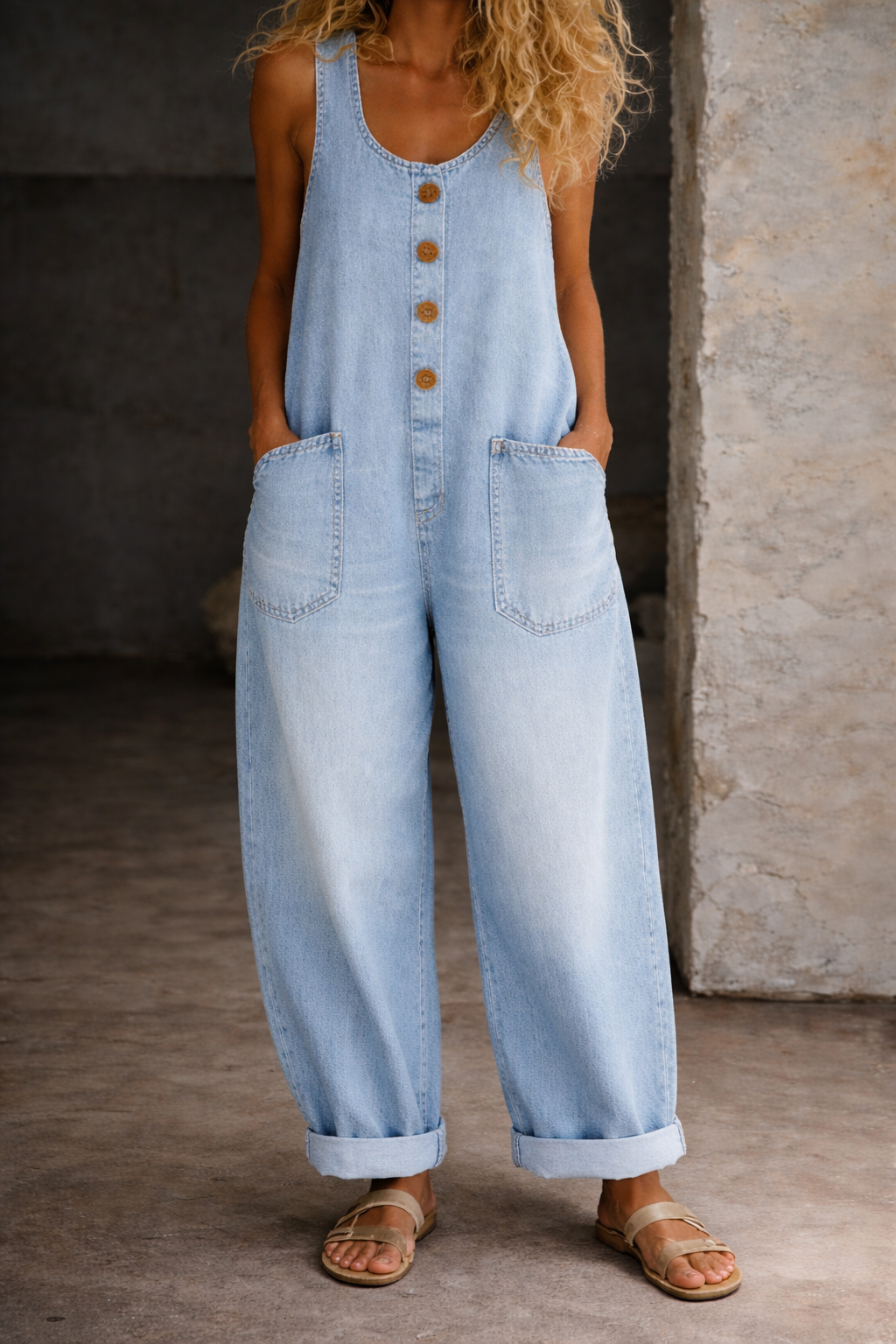 Salome | Peto De Denim De Algodón Con Lavado Vintage