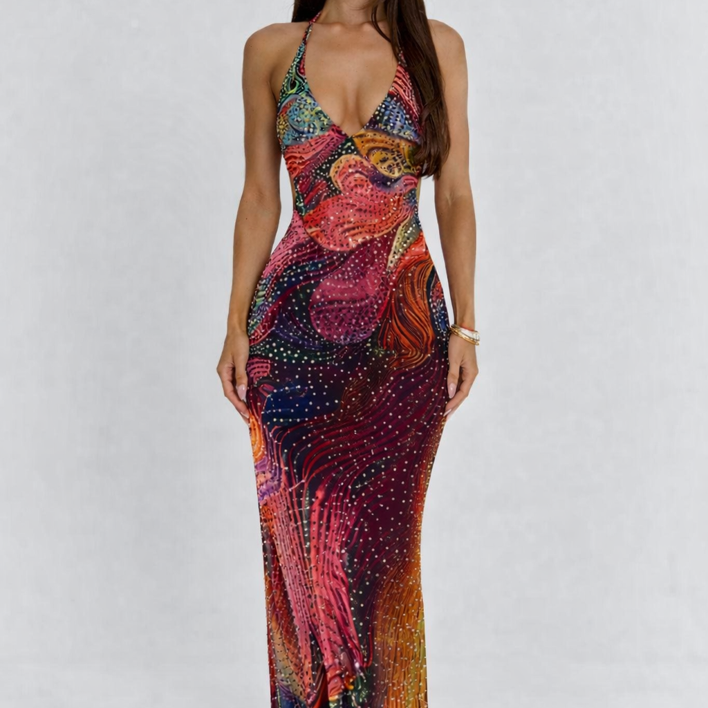Vestido Maxi Esmeralda con Cristales