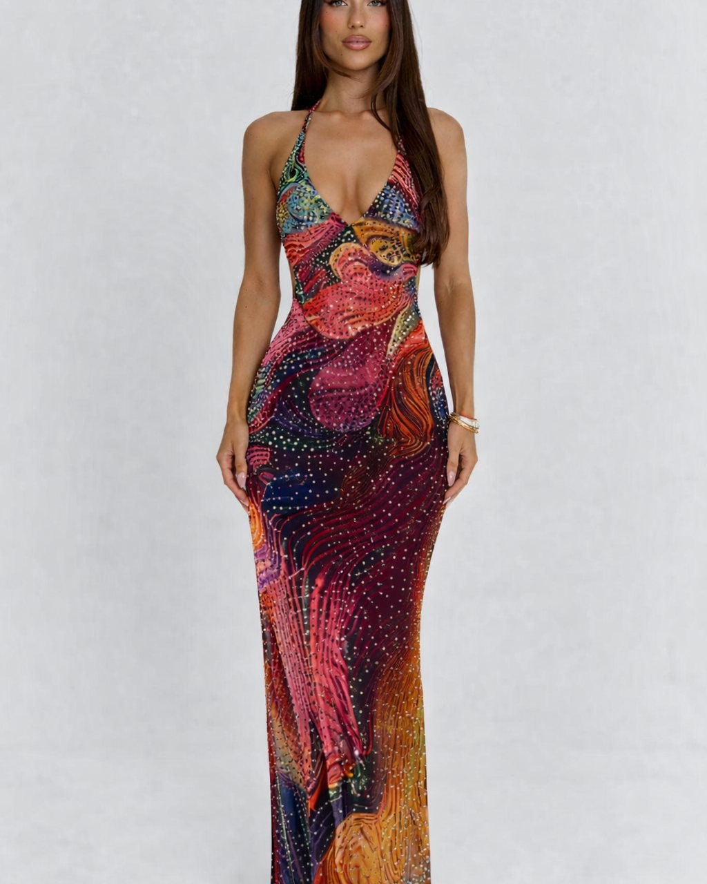 Vestido Maxi Esmeralda con Cristales