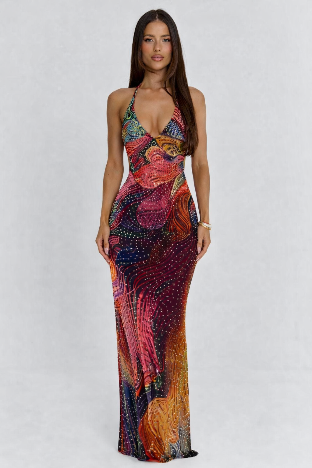 Vestido Maxi Esmeralda con Cristales