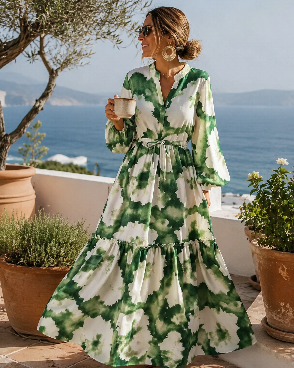 Vestido Maxi de Cintura Ajustable con Flujo Acampanado para Mujeres