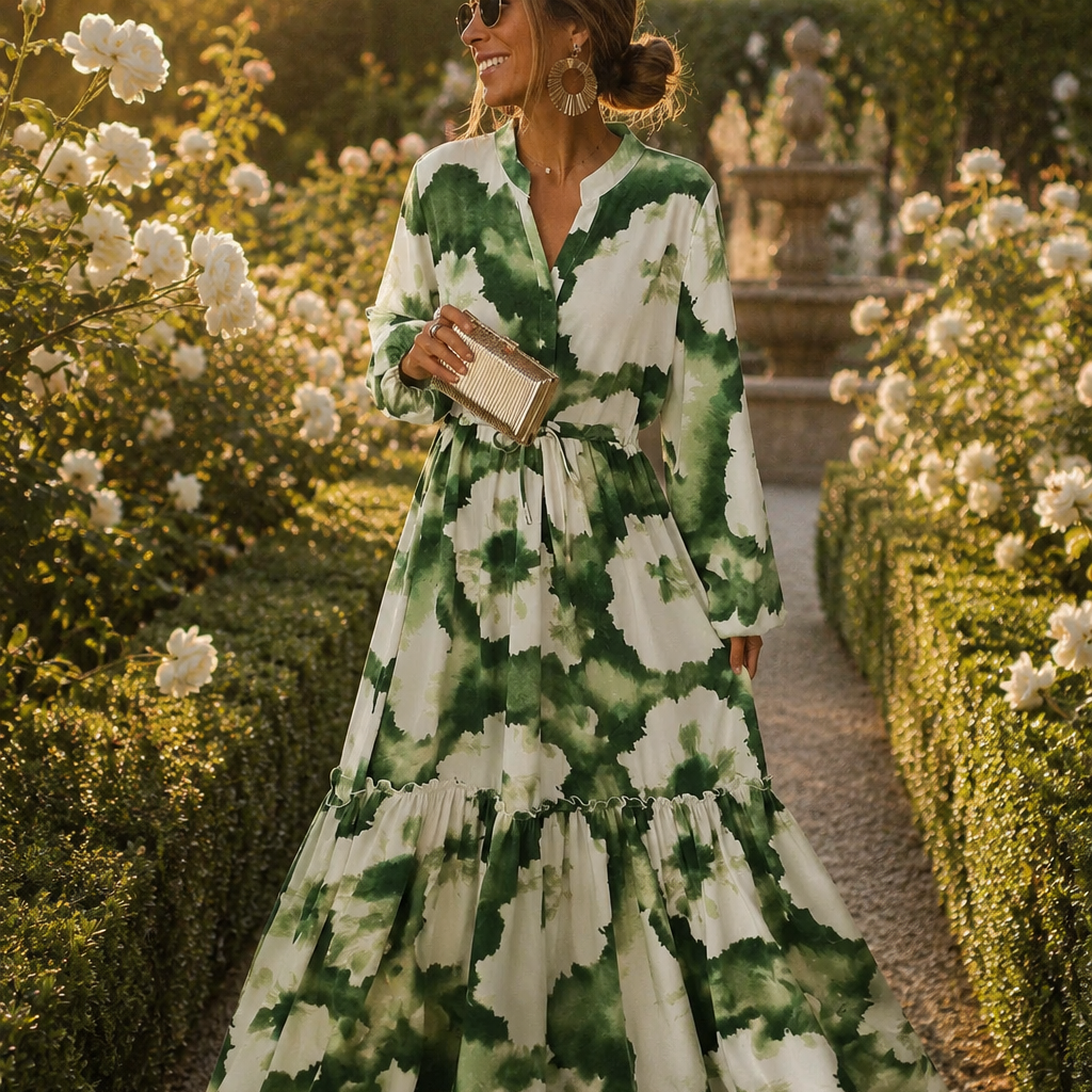 Vestido Maxi de Cintura Ajustable con Flujo Acampanado para Mujeres