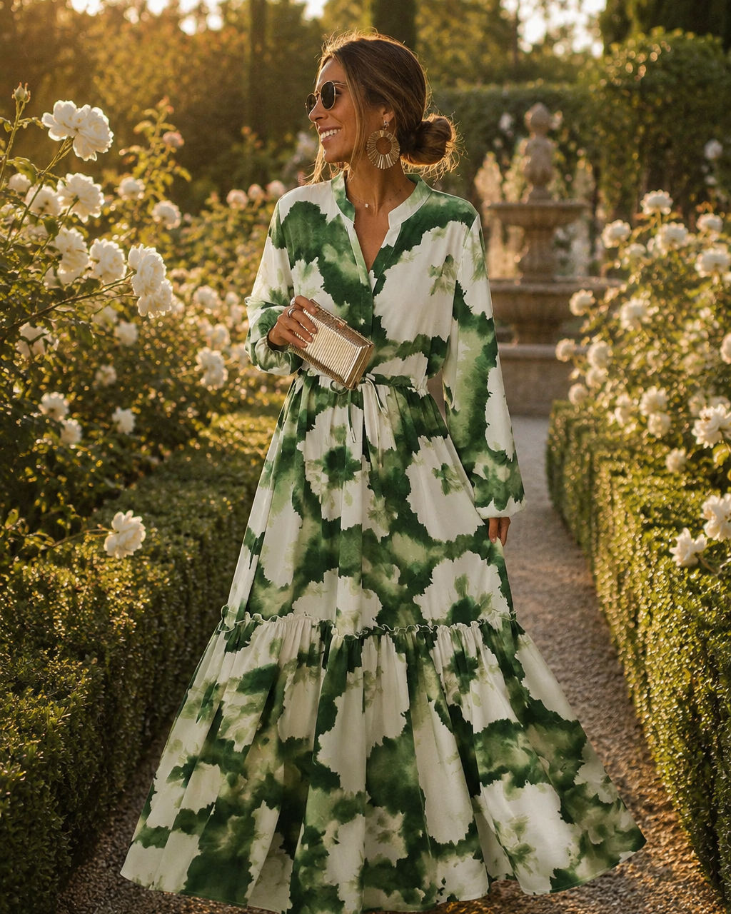 Vestido Maxi de Cintura Ajustable con Flujo Acampanado para Mujeres