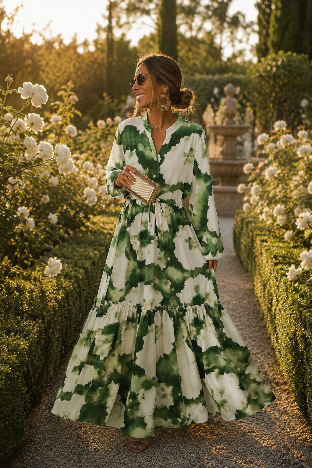 Vestido Maxi de Cintura Ajustable con Flujo Acampanado para Mujeres