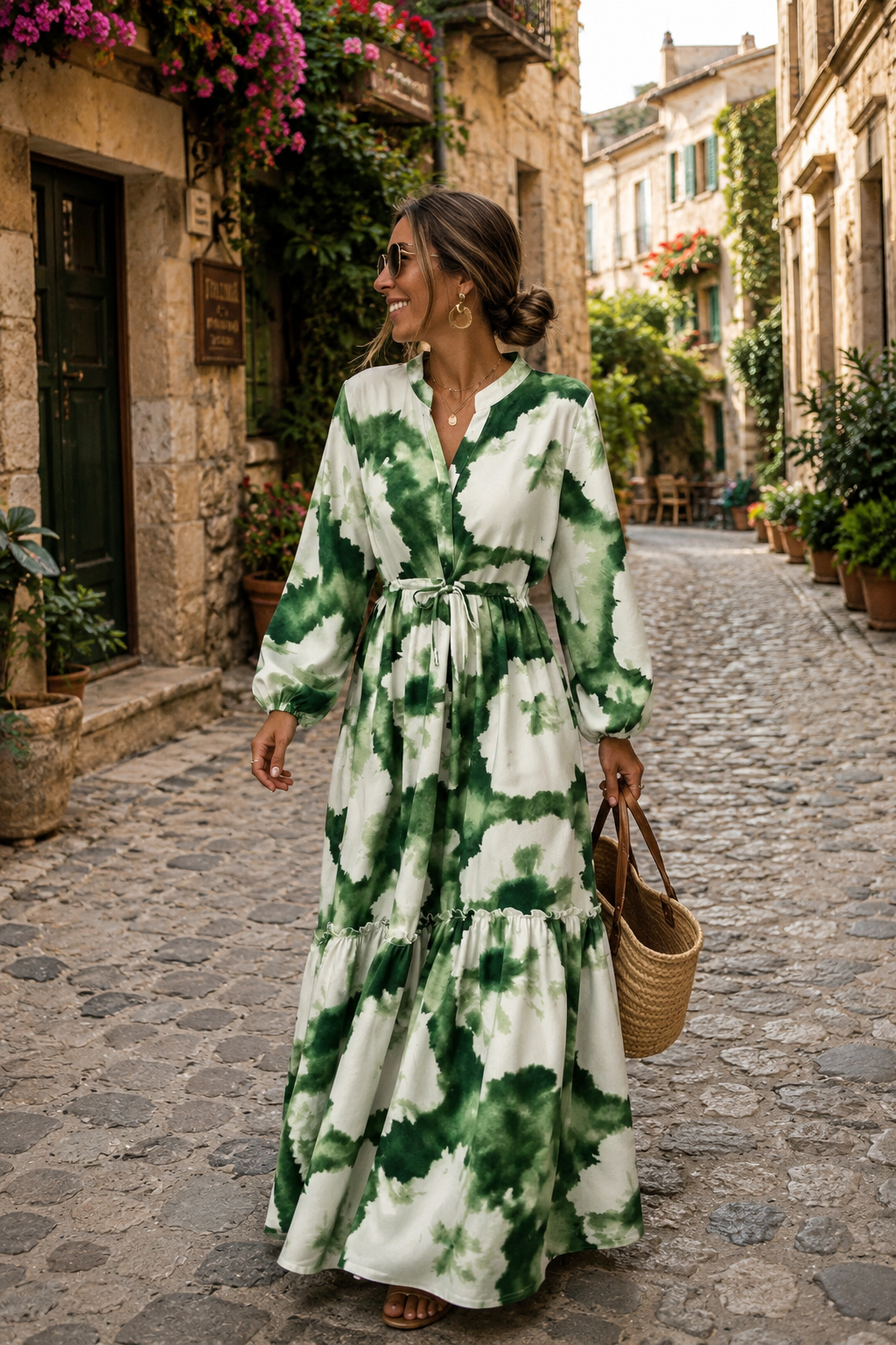 Vestido Maxi de Cintura Ajustable con Flujo Acampanado para Mujeres