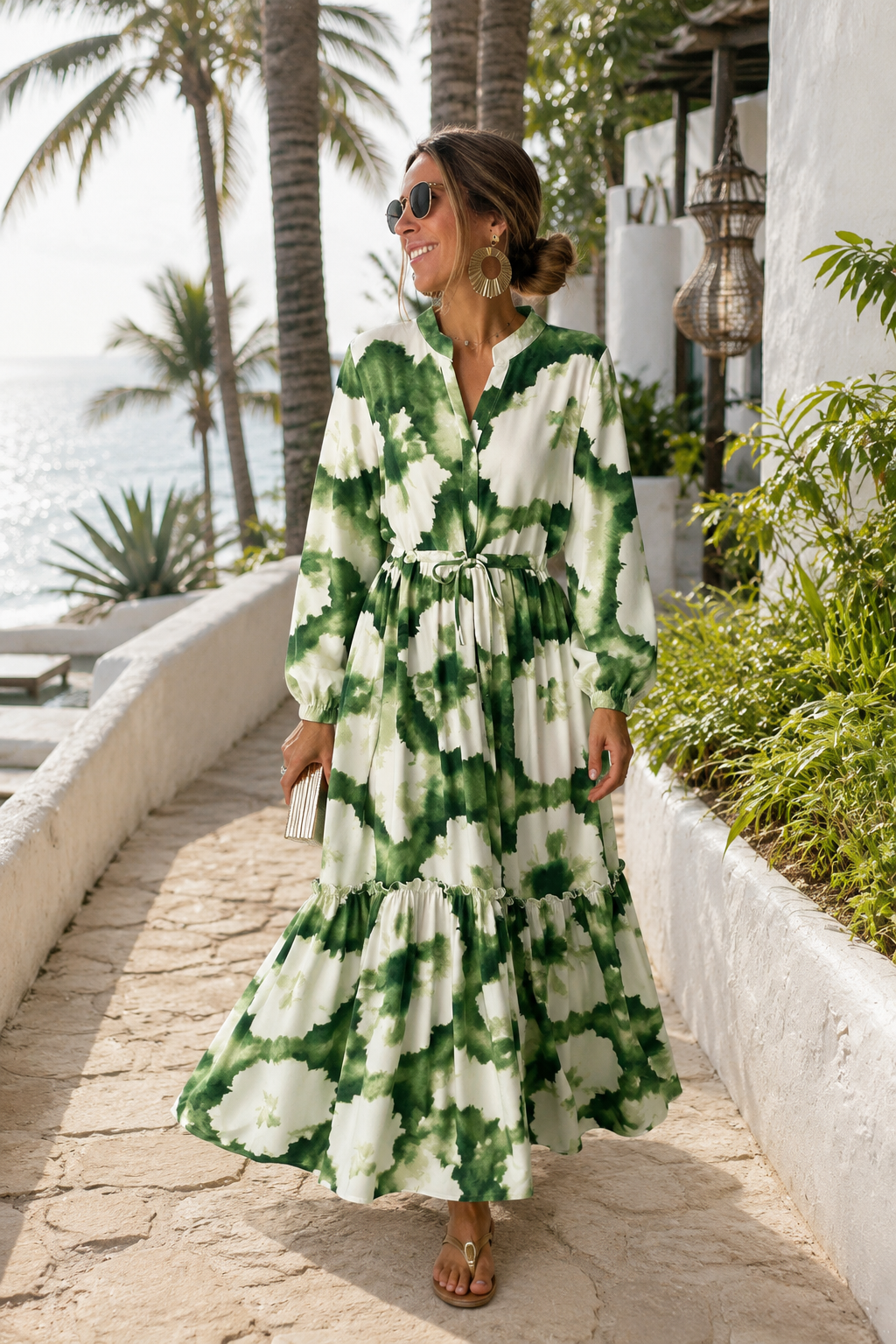 Vestido Maxi de Cintura Ajustable con Flujo Acampanado para Mujeres