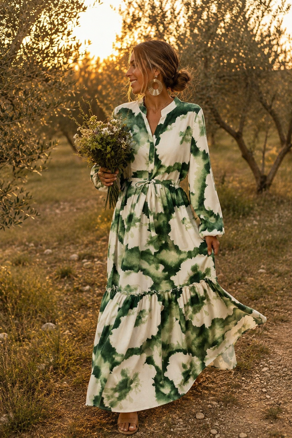 Vestido Maxi de Cintura Ajustable con Flujo Acampanado para Mujeres