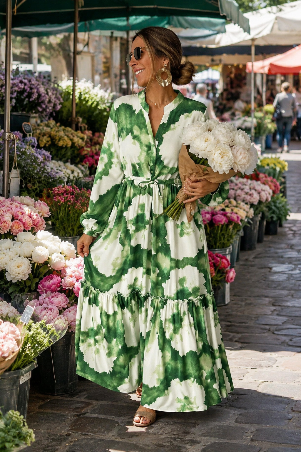Vestido Maxi de Cintura Ajustable con Flujo Acampanado para Mujeres