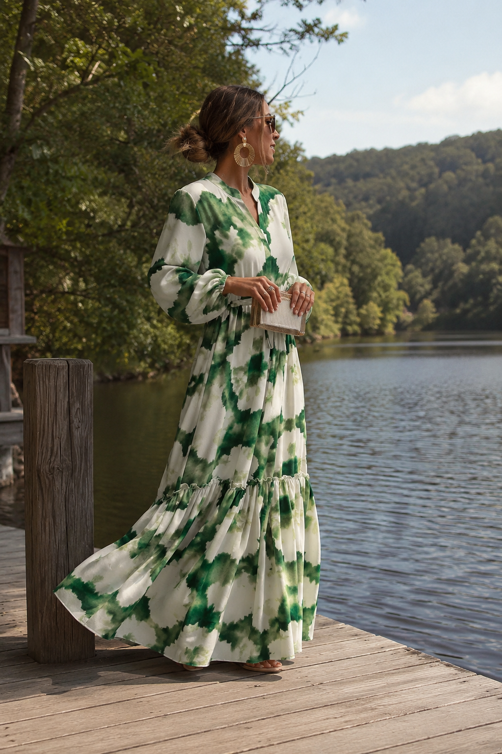 Vestido Maxi de Cintura Ajustable con Flujo Acampanado para Mujeres