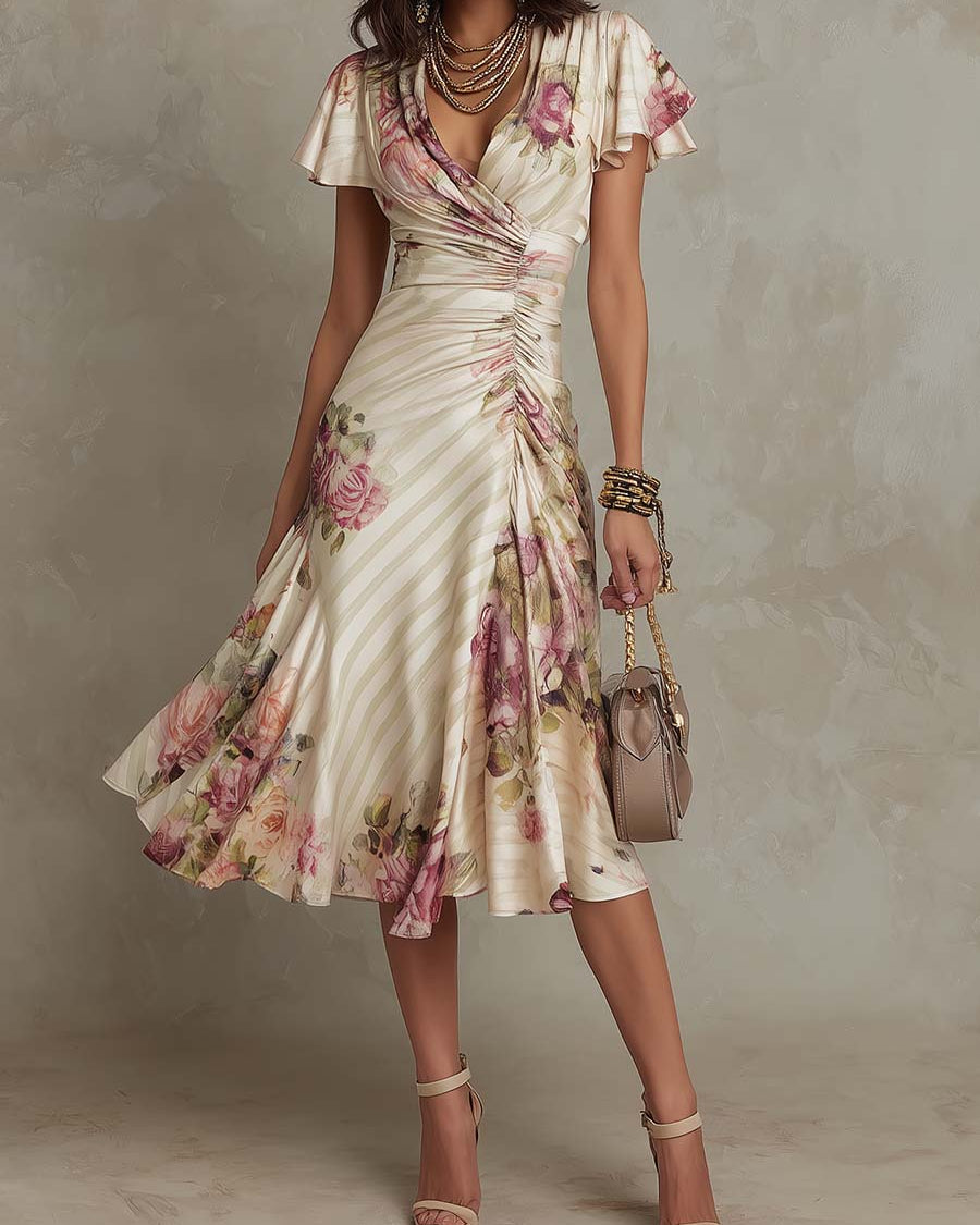 Alba | Elegante vestido midi de satén con flores retro