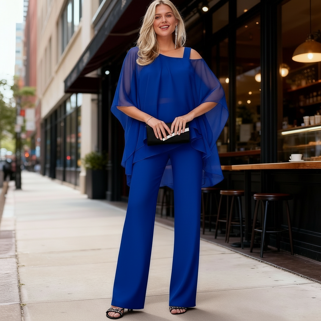 Casimira | Conjunto moderno para mujer con top en capas y pantalones anchos | Refinado