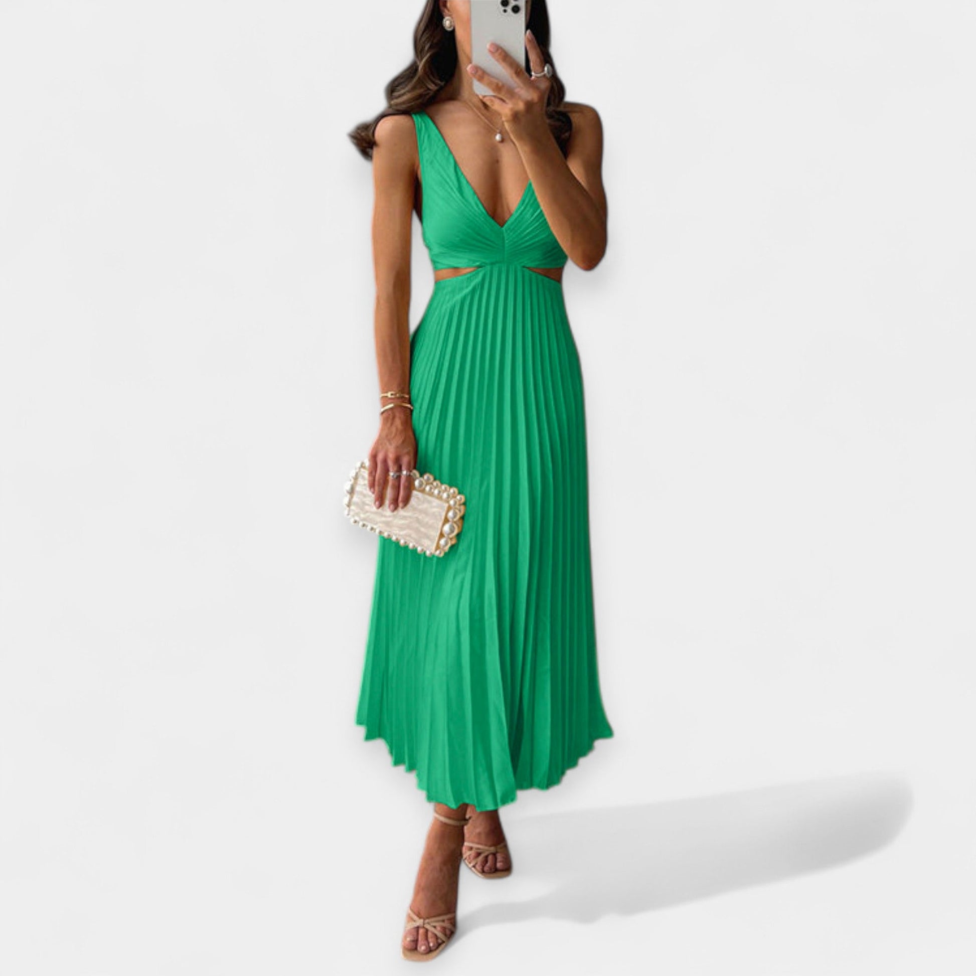 Vestido Maxi con Diseño Plisado