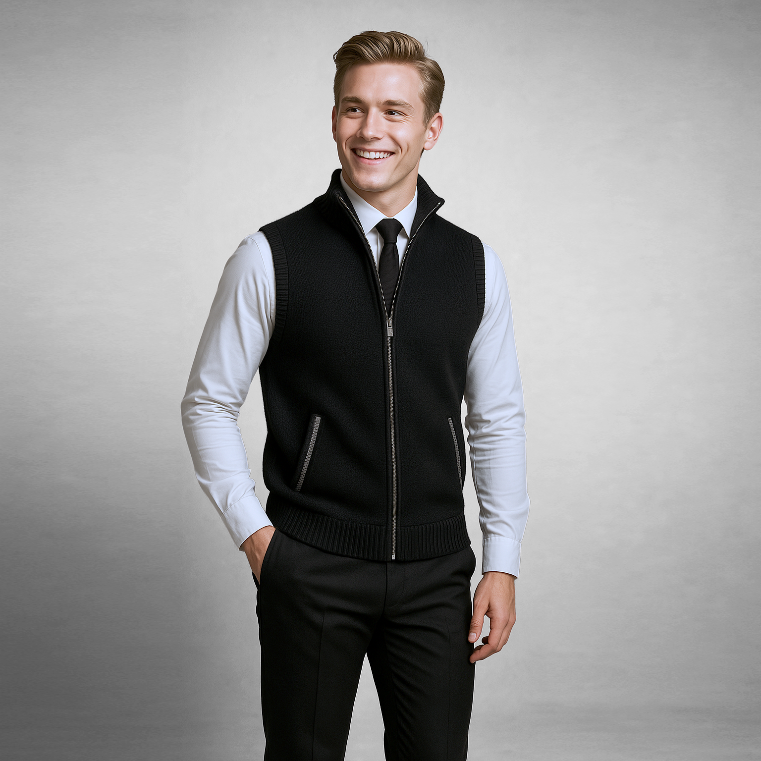 BRANDON – CHALECO DE PUNTO CON CREMALLERA INTELIGENTE