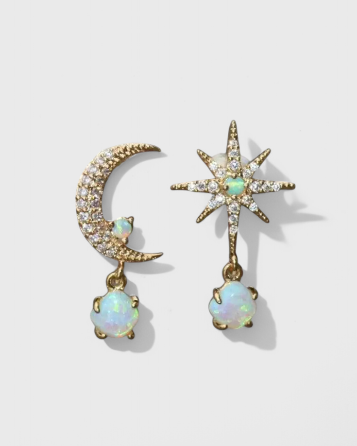 Pendientes de Luna y Estrella en Oro