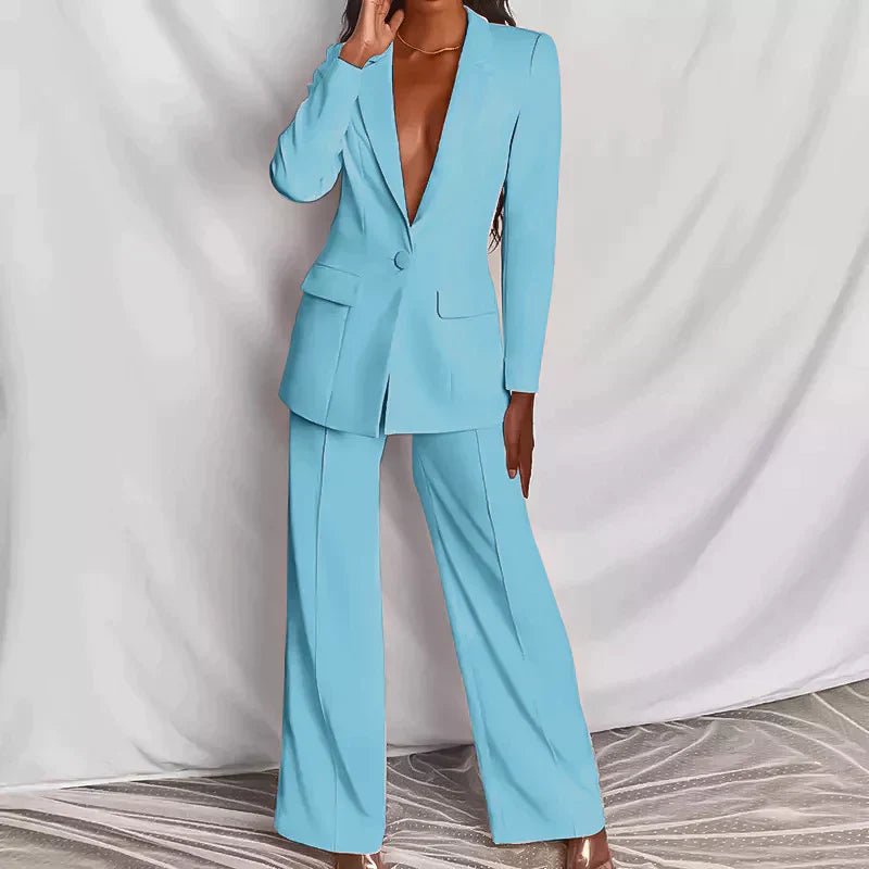 Isandra | Conjunto de dos piezas para mujer con blazer y pantalones de pierna ancha | Chic