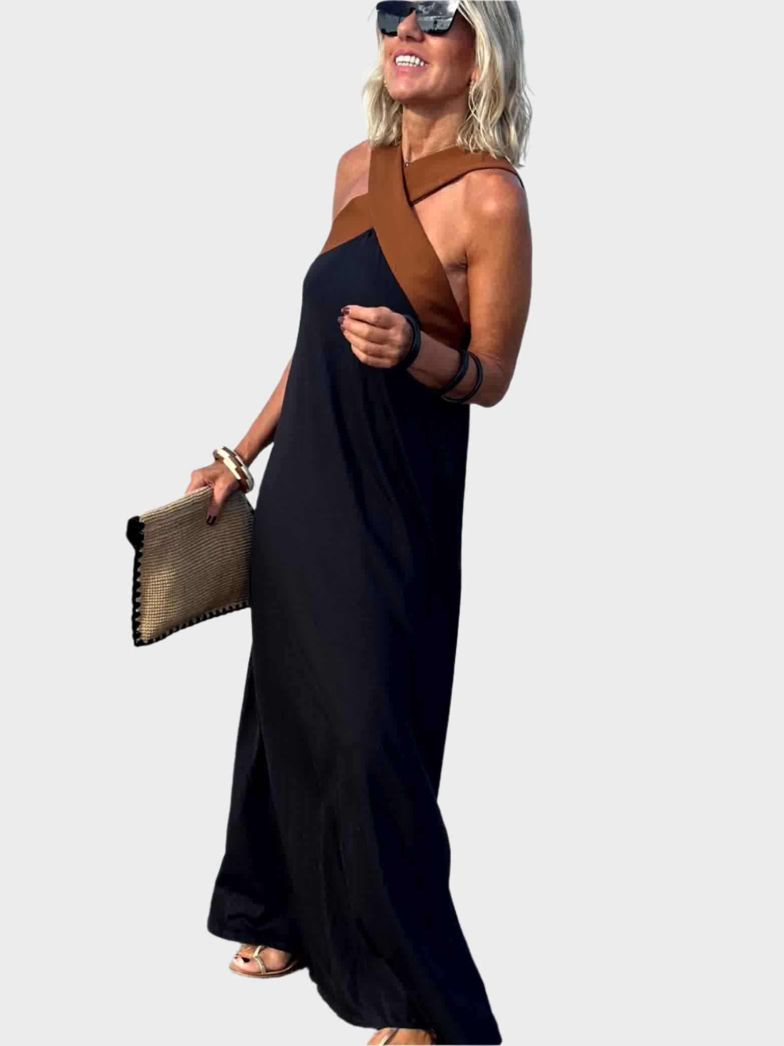 Vestido Elegante Sin Espalda con Cuello Cruzado Moderno