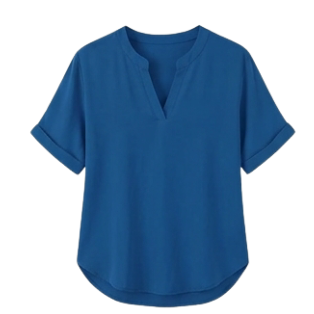 Wovena™ – Blusa V Neck Fresca con Dobladillo Curvo