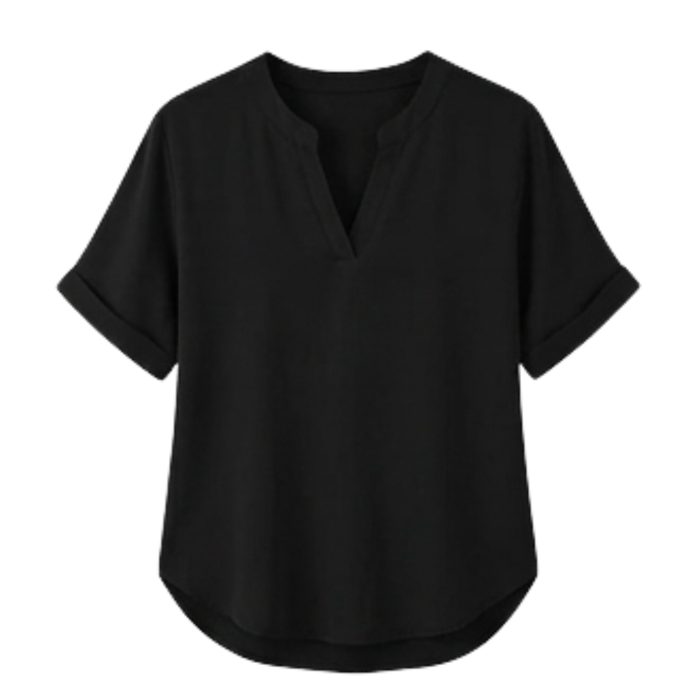 Wovena™ – Blusa V Neck Fresca con Dobladillo Curvo