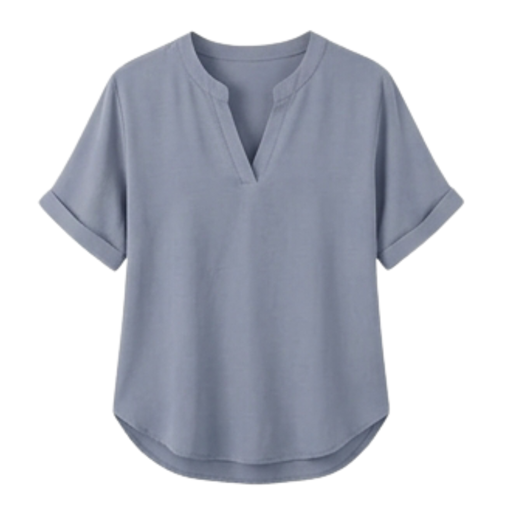 Wovena™ – Blusa V Neck Fresca con Dobladillo Curvo