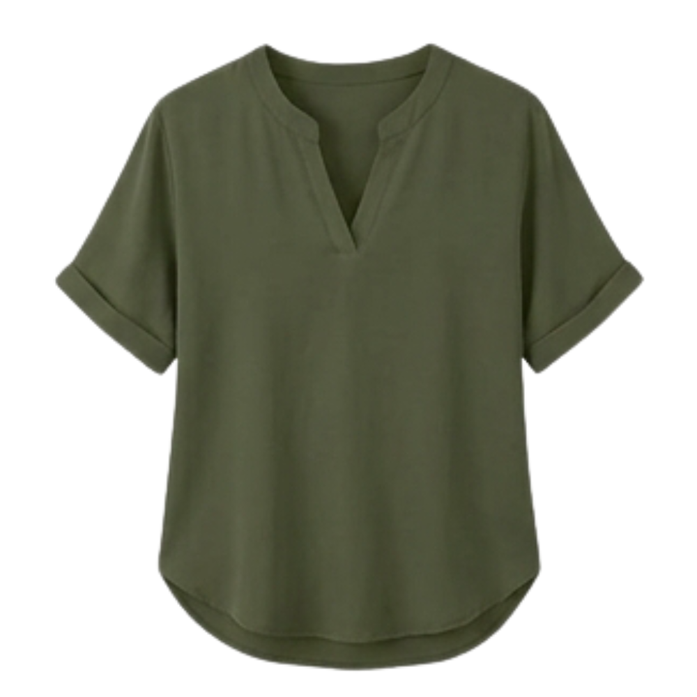 Wovena™ – Blusa V Neck Fresca con Dobladillo Curvo