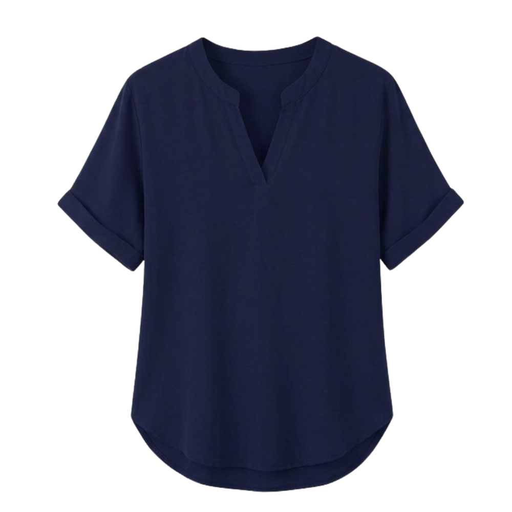 Wovena™ – Blusa V Neck Fresca con Dobladillo Curvo