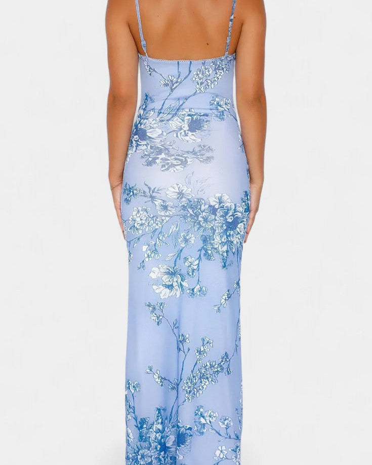 Iris Vestido de Encaje Floral Azul