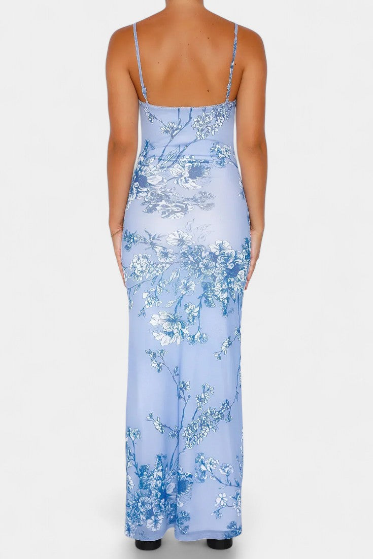 Iris Vestido de Encaje Floral Azul