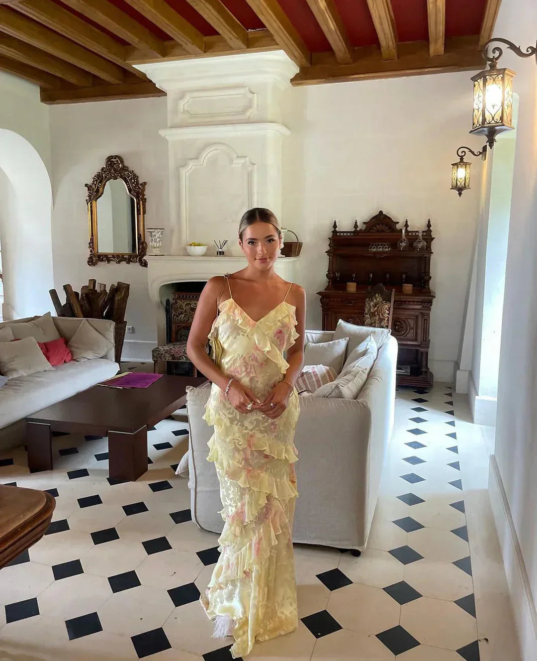 Julie - Vestido Maxi con Volantes de Flujo Etéreo