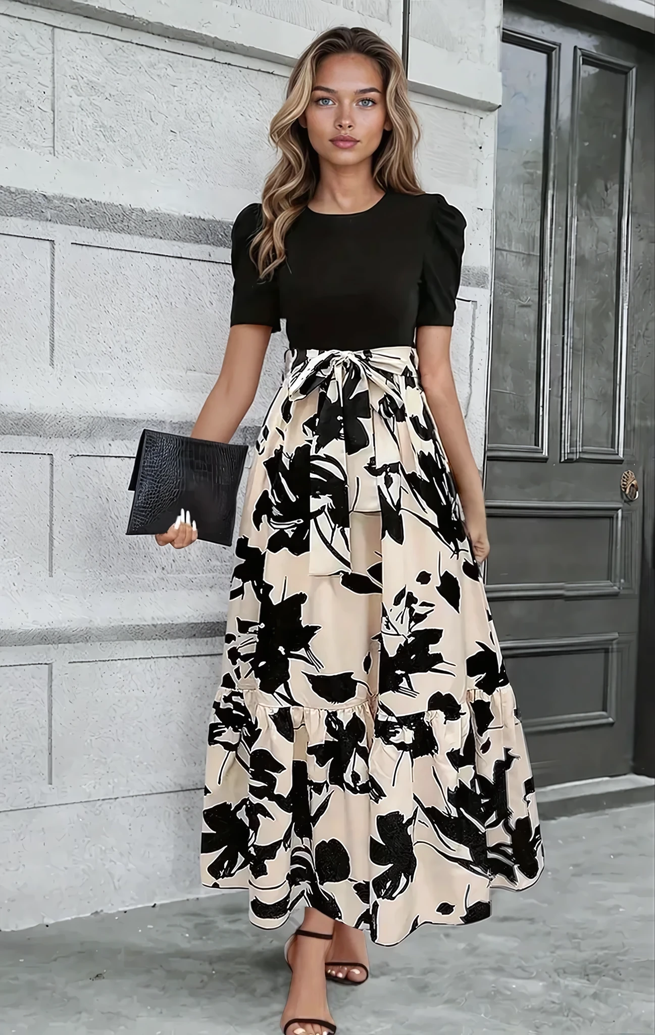 Vestido Maxi con Cintura de Lazo de Gracia Moderna de Luna