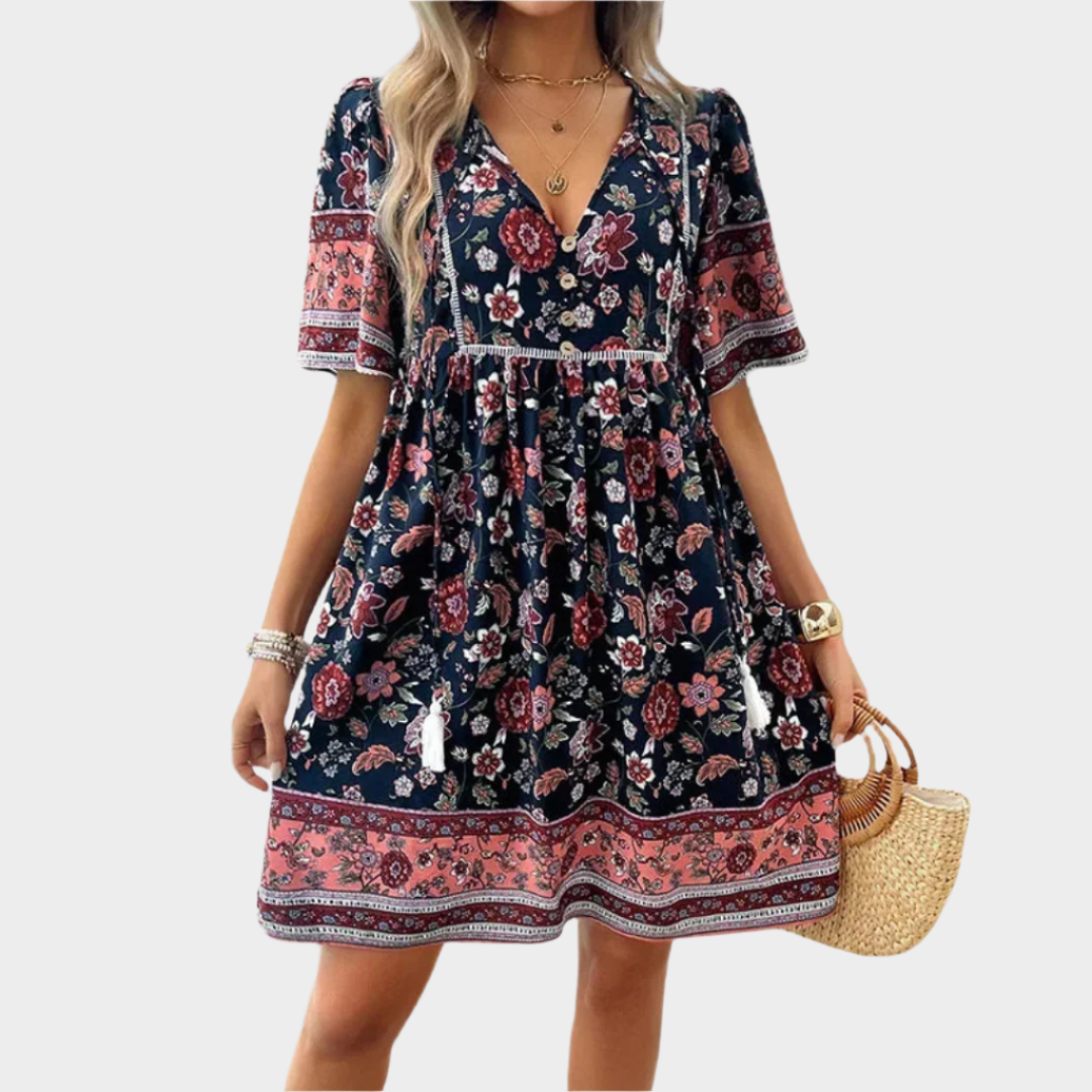Vestido Bohemio Aireoso con Patrón y Bordado